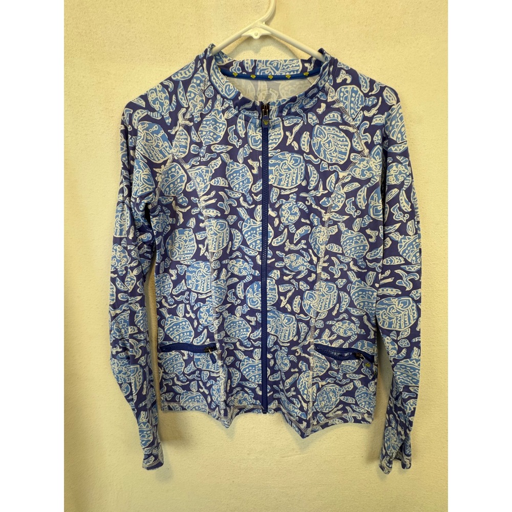 Banana Boat Rash Guard Blue Turtle Zip Up Swim Shirt BB236 Long Sleeve Pocket